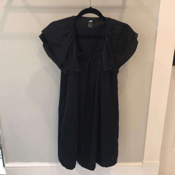 h&m black babydoll dress Coperni Asymmetric Black Satin Dress With Lace Details main image 0